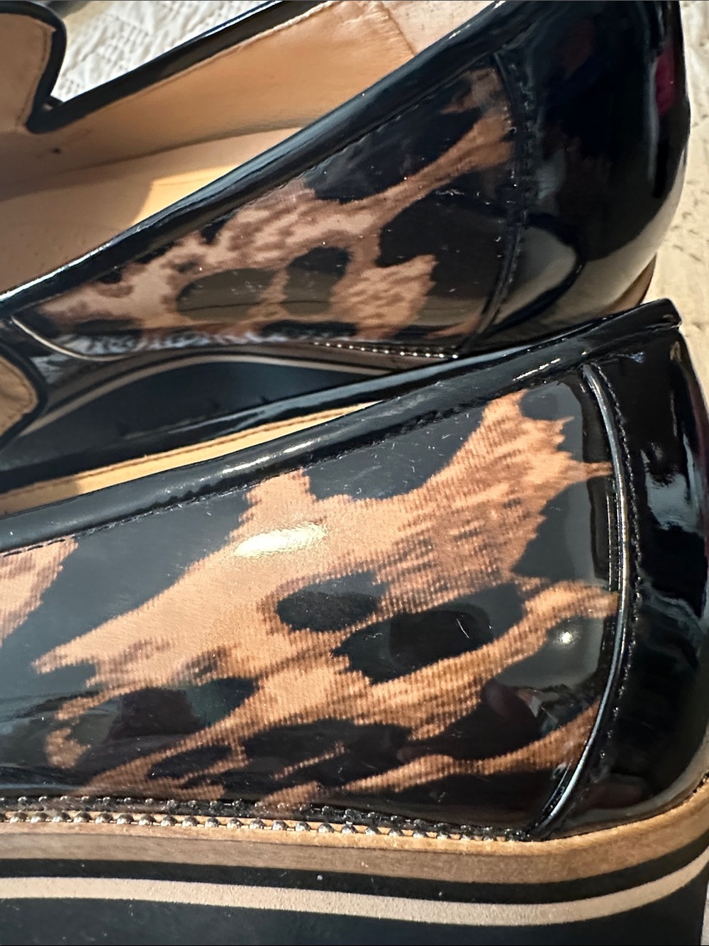 Alex Marie Leopard Patent Loafers in Black and Tan - Picture 3 of 6